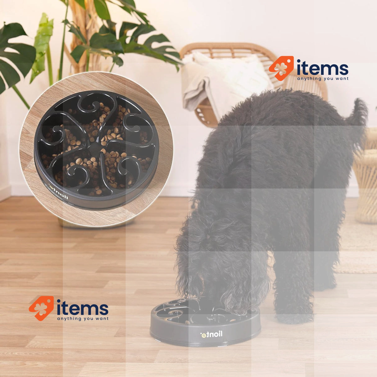 lionto Anti-sling bowl for dogs and cats Ø 30 cm, Non-slip, Black 5.5 cm 1500 g