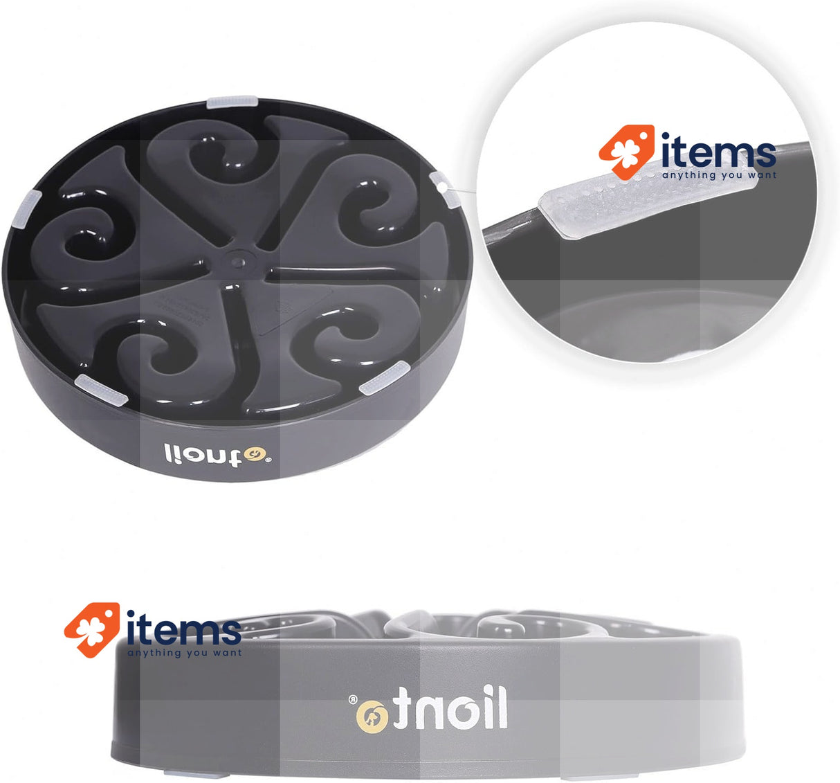 lionto Anti-sling bowl for dogs and cats Ø 30 cm, Non-slip, Black 5.5 cm 1500 g