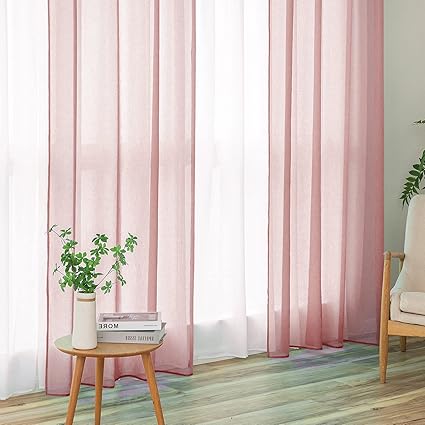 MIULEE 2 Panels Sheer Window Curtains Elegant Window 55"Wx96"L Dark Pink