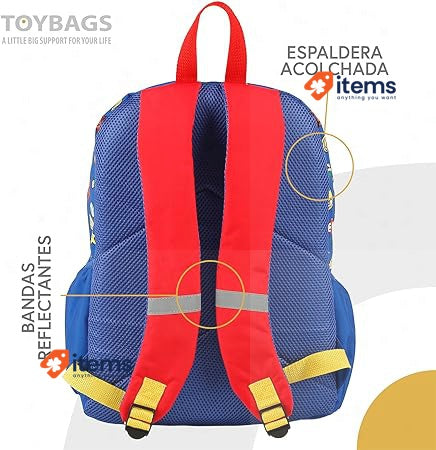 SUPER MARIO and Luigi School Bag Double Compartment and 2 Front Pockets Blue