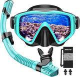 JEMULICE Adult Snorkel Set with Diving Goggles and Dry Snorkel Water Green