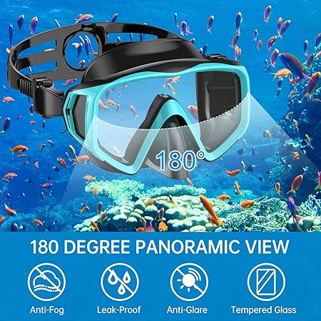 JEMULICE Adult Snorkel Set with Diving Goggles and Dry Snorkel Water Green