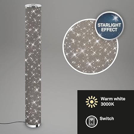 Briloner Leuchten - LED Floor Lamp, Fabric Floor Lamp, Star Effect Grey