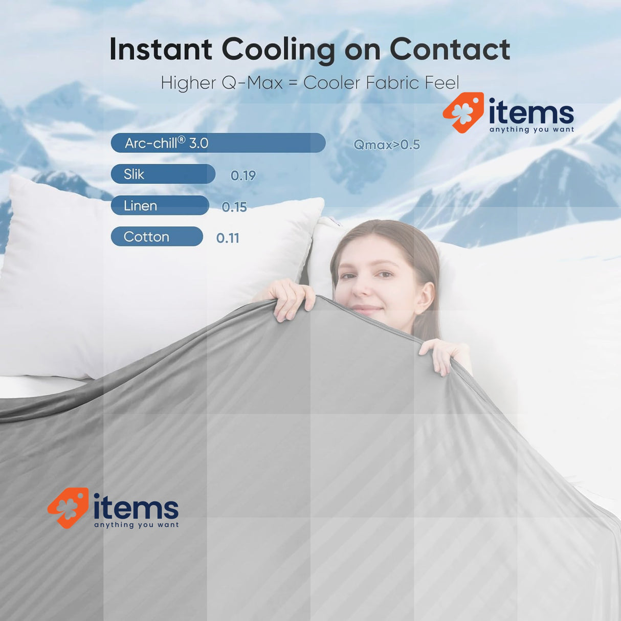 Elegear 150x200cm Cooling Blanket for Night Sweats Q-Max>0.5 Arc-Chill 3.0 Cool