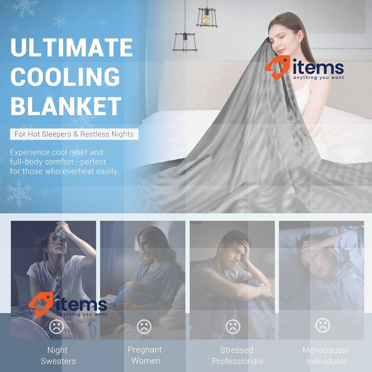 Elegear 150x200cm Cooling Blanket for Night Sweats Q-Max>0.5 Arc-Chill 3.0 Cool