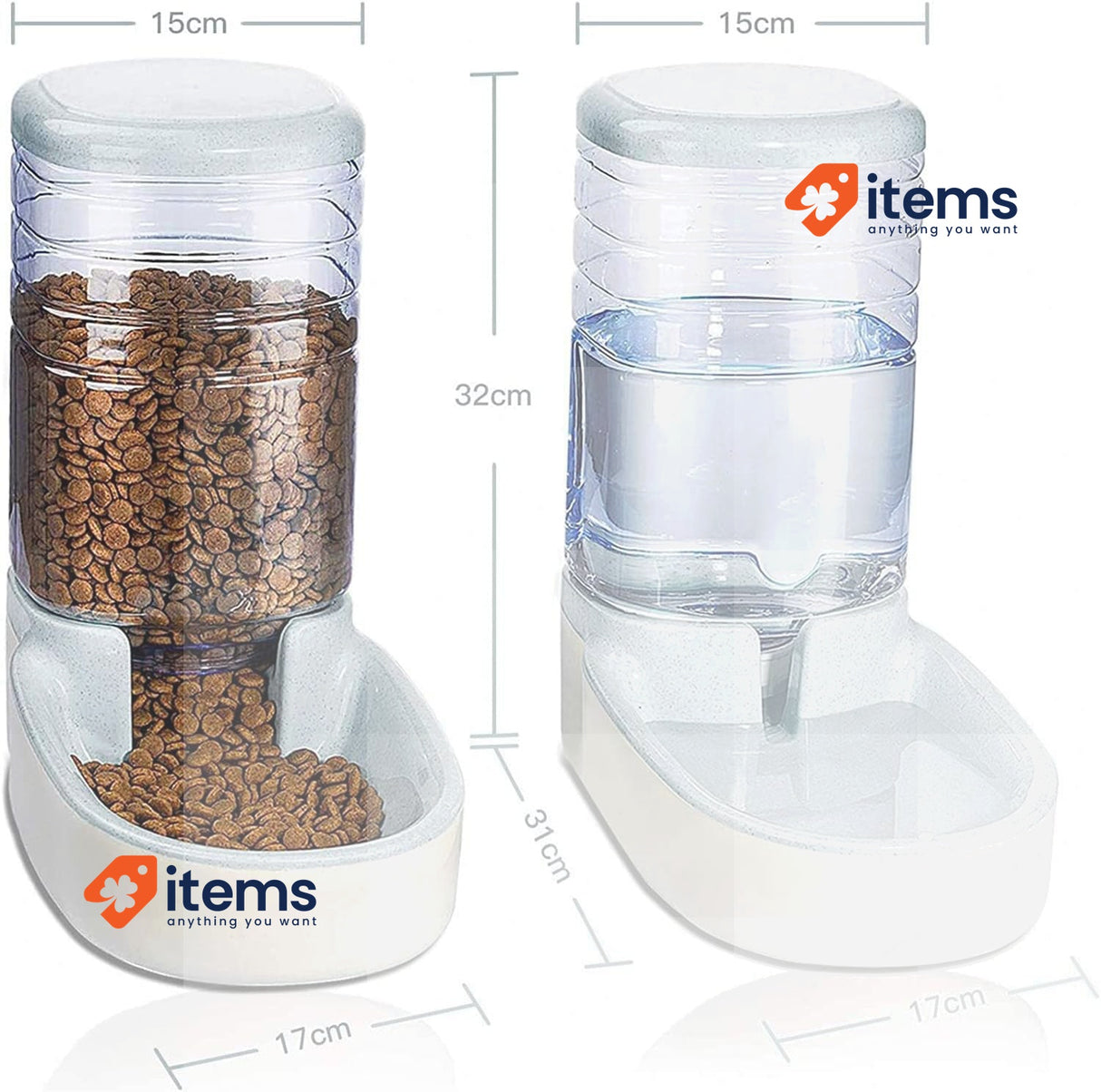 Edipets Automatic Cat Dog Feeder 2 Units 3.8L Pet Food and Water Dispenser Grey