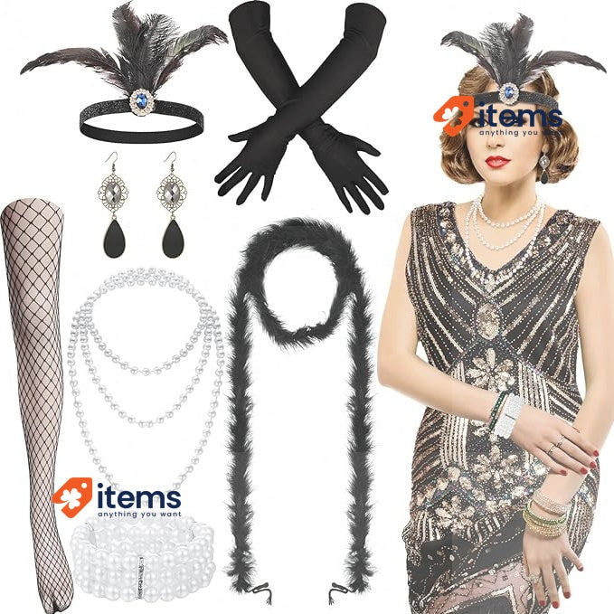 9 Pieces Womens 1920s Flapper Dress