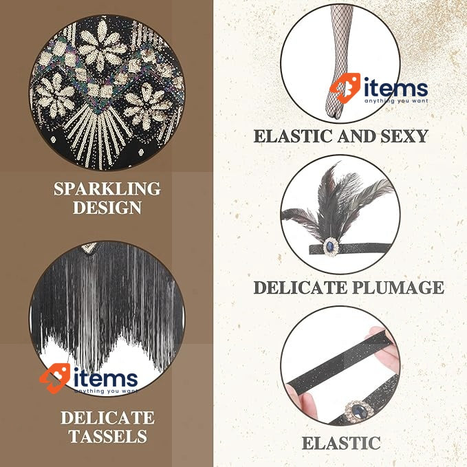 9 Pieces Womens 1920s Flapper Dress