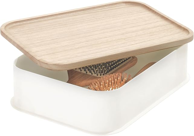 iDesign, Medium Box with Lid Made of BPA-Free Recycled Plastic White