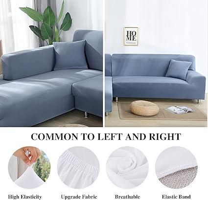 Jaotto Sofa Cover L Shape Stretch 1 Seater+2 Seater,Gray Blue