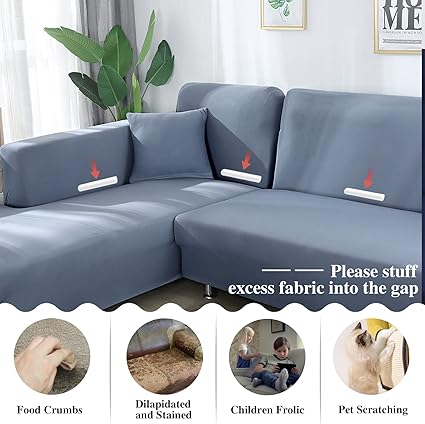 Jaotto Sofa Cover L Shape Stretch 1 Seater+2 Seater,Gray Blue