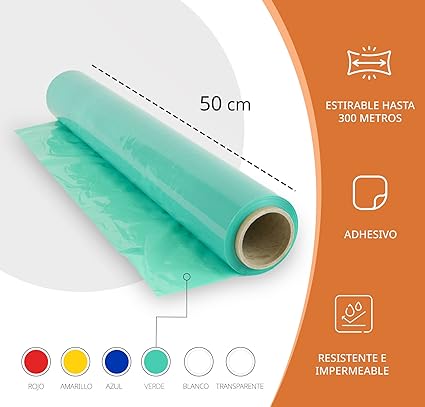 OFITURIA Elastic Red Film For Packing 50cm x 300m Length Manual Packaging Blue