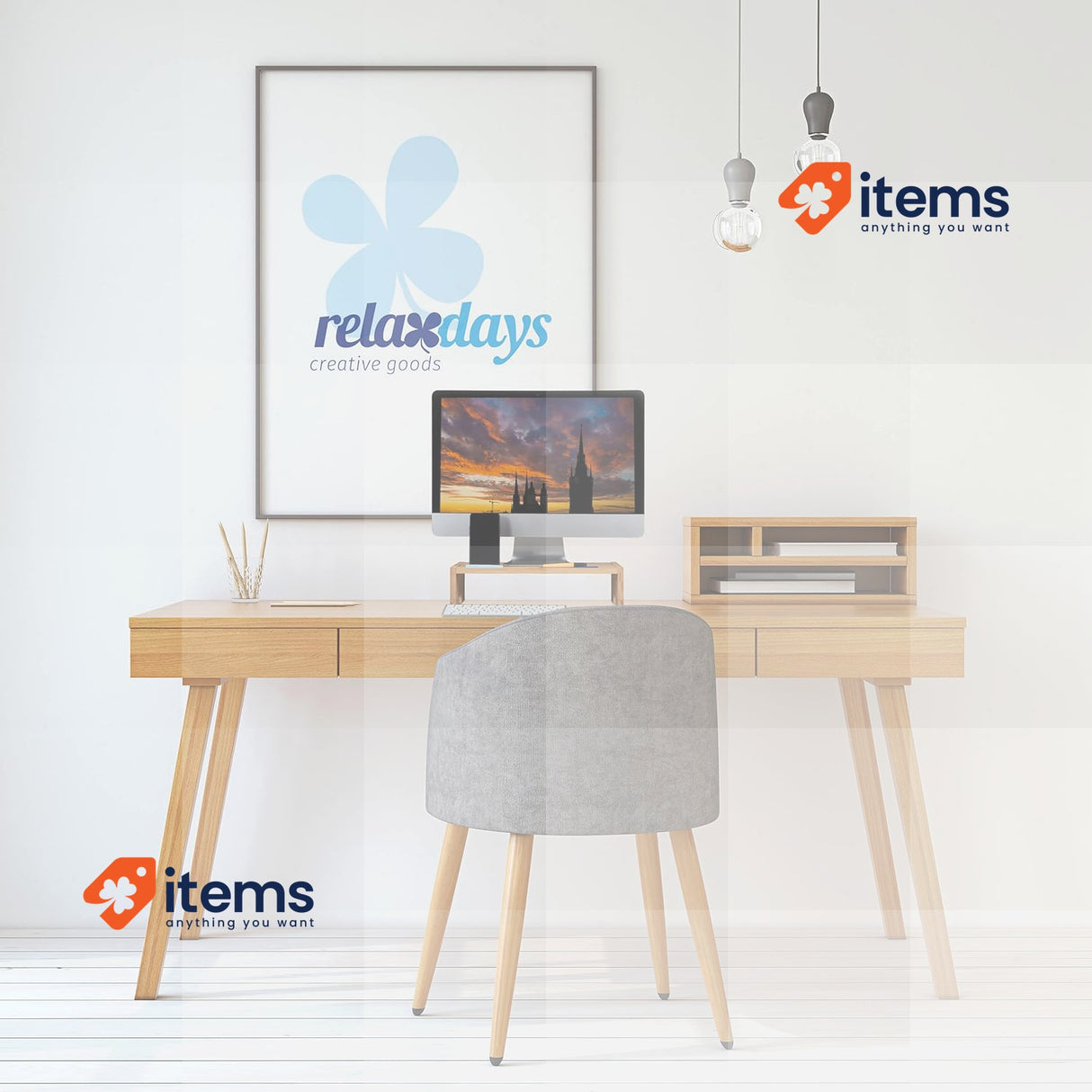 Relaxdays Bamboo Stand 3 Compartments Screen Riser Monitor Base 10,5x41x28cm