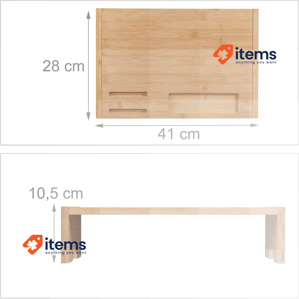 Relaxdays Bamboo Stand 3 Compartments Screen Riser Monitor Base 10,5x41x28cm