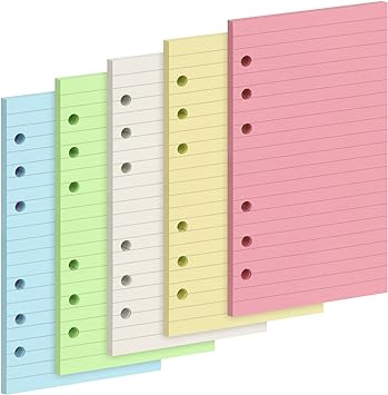 Skycase A6 Refill Paper, A6 Ring Binder Paper Line Paper 5 Foles Colours, line