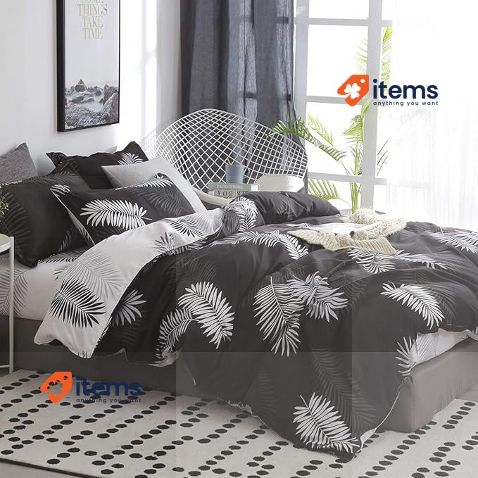 Michorinee Double Cover 220 x 240 cm, Black and White, 2 Pillowcases 65 x 65cm