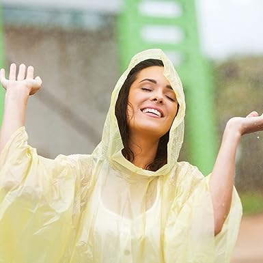 Relaxdays Disposable Rain Poncho, Set of 15, Disposable Rain Cape with Hood