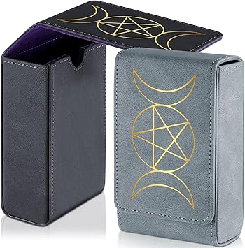 Skylety 2 Packs Tarot Card Holder Leather Sun Moon Tarot Card Box Grey Black