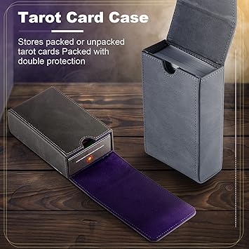 Skylety 2 Packs Tarot Card Holder Leather Sun Moon Tarot Card Box Grey Black