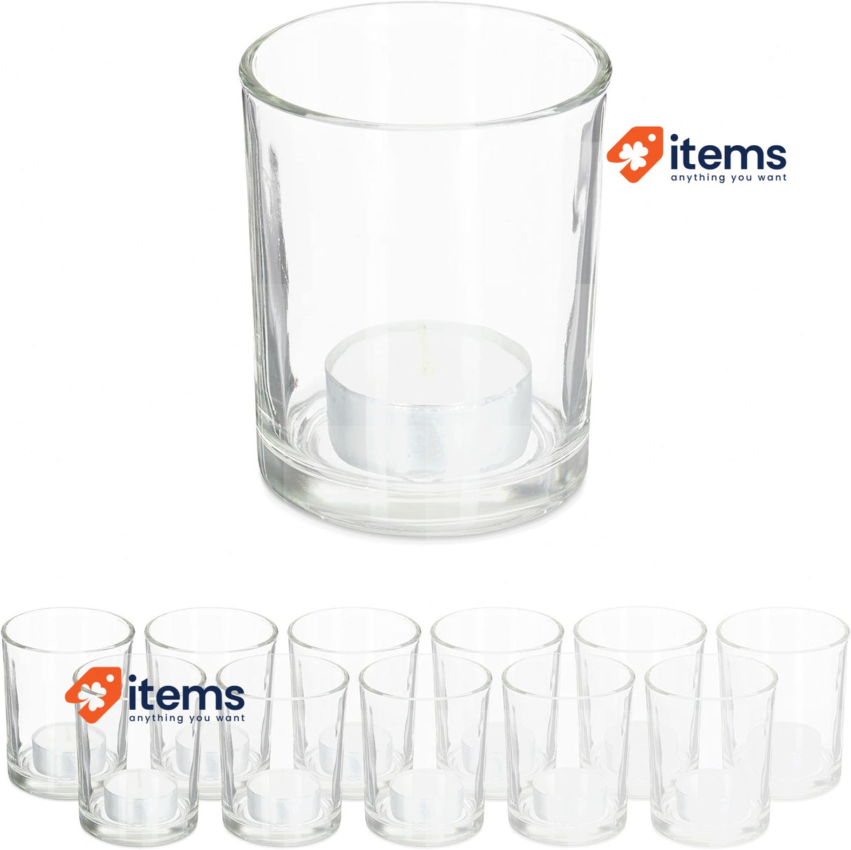 Relaxdays Tealight Holders Set of 12 Glass Candle Jars Votive 8.5 x 7 cm Clear