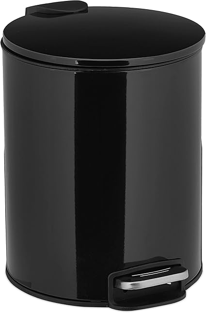 Relaxdays Bathroom Round Pedal  Dustbin 5 Litre Metal Black