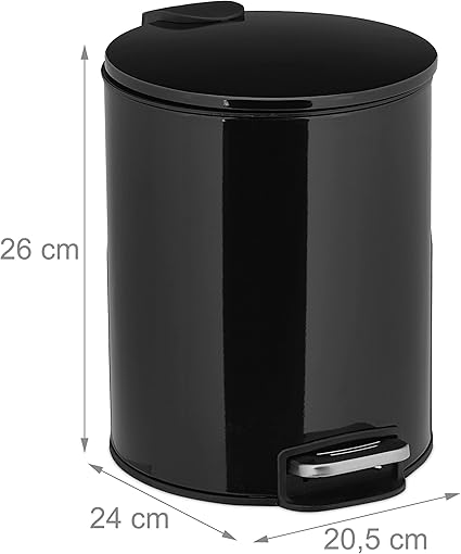 Relaxdays Bathroom Round Pedal  Dustbin 5 Litre Metal Black