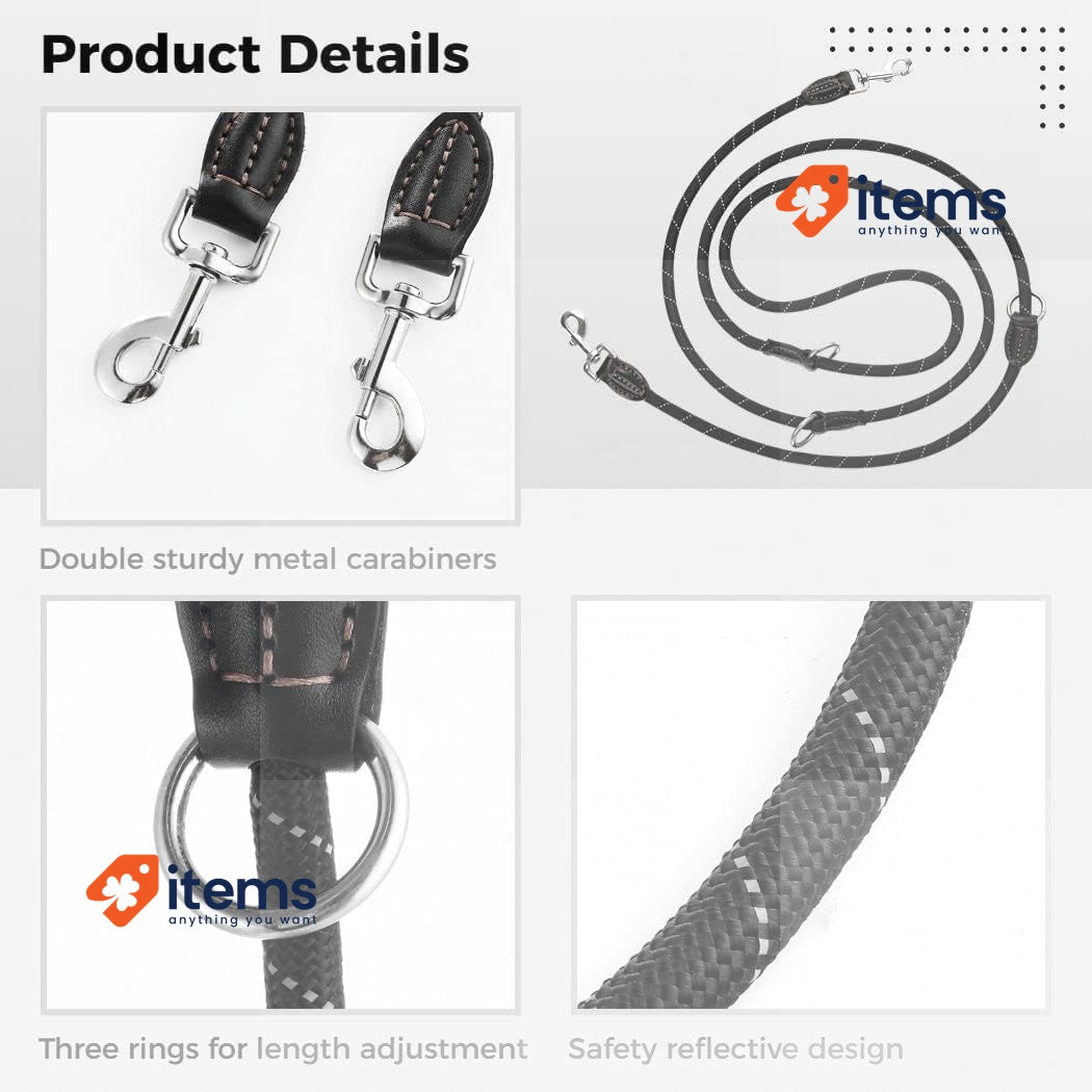 Trhillsbrad Dog Lead 3 mx10 mm, Adjustable Dog Lead for Any Dog, Robust, Black