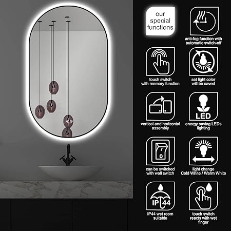 ApeJoy Round LED bathroom mirror ø60cm with lighting