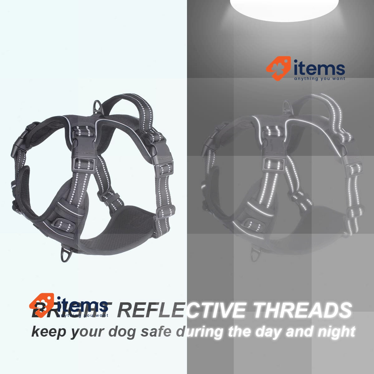 Dog Training Harness Vest Black No Pull Release Neck Reflective Adjustable Choke