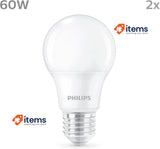 Philips LED Frosted A60 Light Bulb 2 Pack, Warm White 2700K, E27 Edison Screw