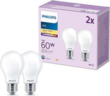 PHILIPS LED Frosted A60 Light Bulb 2 Pack Warm White 2700K E27 Edison Screw 60W