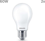 PHILIPS LED Frosted A60 Light Bulb 2 Pack Warm White 2700K E27 Edison Screw 60W