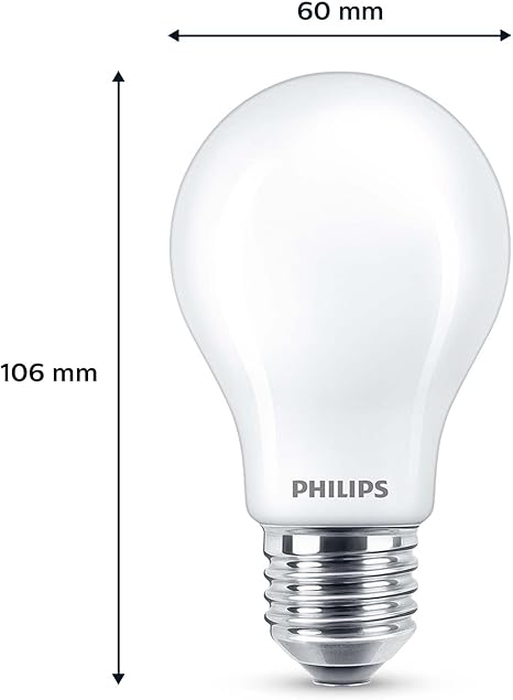 PHILIPS LED Frosted A60 Light Bulb 2 Pack Warm White 2700K E27 Edison Screw 60W