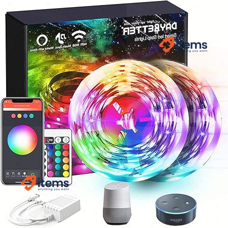 DAYBETTER LED strip, RGB, 15 m wifi, 12 V with Alexa and Google Assistant