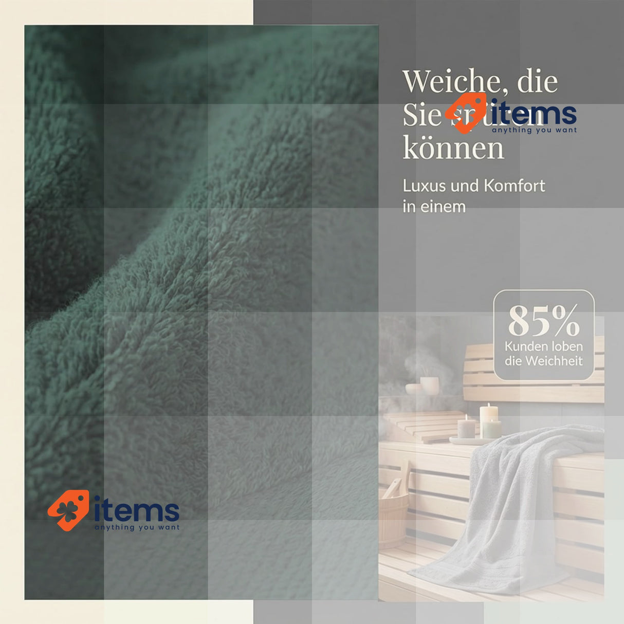 Komfortec Set of 4 Bath Towels & 4 Hand Towels, Anthracite Grey/Dark Green 8