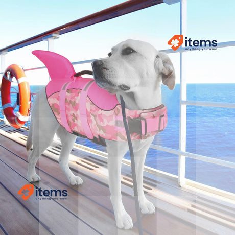 CITÉTOILE Dog Jackets Pink Camo Shark Life Jacket Buoyancy Aid Handle Reflective