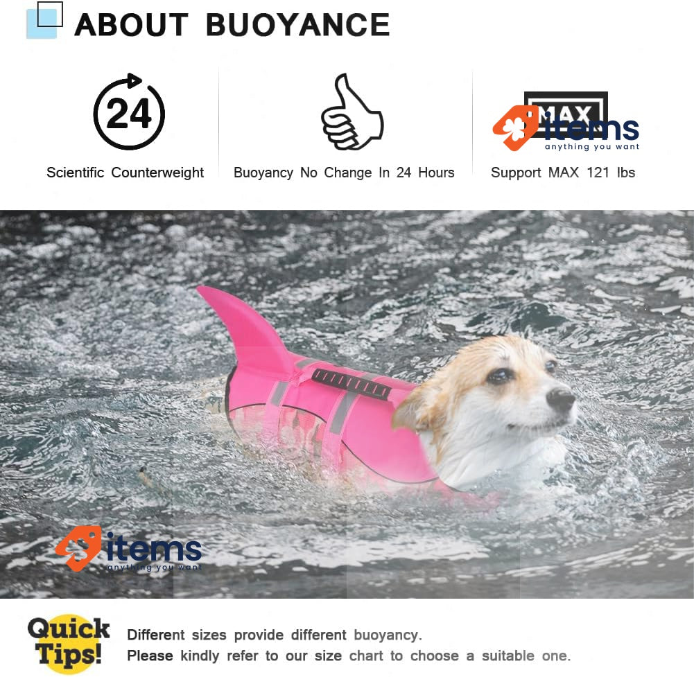 CITÉTOILE Dog Jackets Pink Camo Shark Life Jacket Buoyancy Aid Handle Reflective