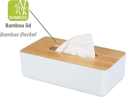 WENKO Rotello cosmetic tissue box with bamboo lid, 24 x 7.5 x 12.7 cm