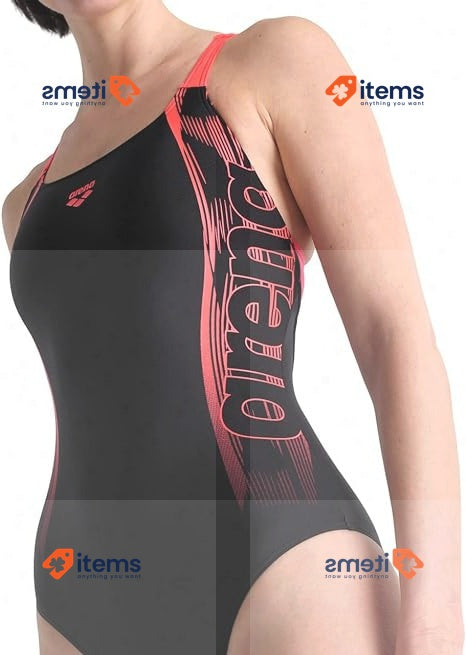 ARENA Women s Swim Pro Back Graphic Swimsuit, Black-Fluo Red, Size 36UK, 40EU