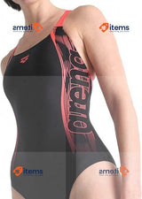 ARENA Women s Swim Pro Back Graphic Swimsuit, Black-Fluo Red, Size 36UK, 40EU