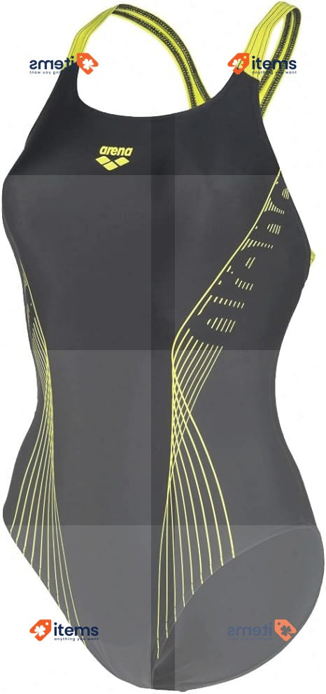 ARENA Damen Women s Swimsuit Swim Pro Back Graphic Black-Green, Size 30UK, 34DE