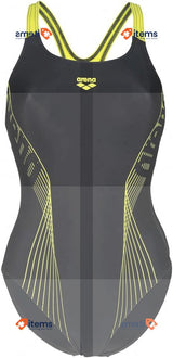 ARENA Damen Women s Swimsuit Swim Pro Back Graphic Black-Green, Size 30UK, 34DE