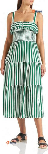 Springfield Women s Striped Midi Dress, Green/White Stripes, Size 40 EUR, 6 USA