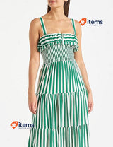 Springfield Women s Striped Midi Dress, Green/White Stripes, Size 40 EUR, 6 USA