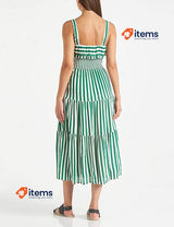 Springfield Women s Striped Midi Dress, Green/White Stripes, Size 40 EUR, 6 USA
