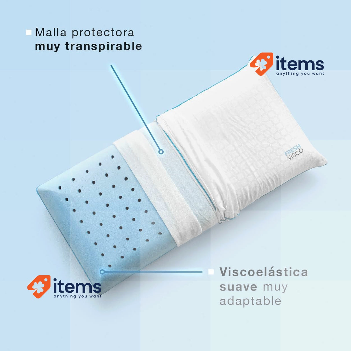 KUO Dream TecnoFresh Memory Foam Pillow Soft and Breathable, 90 cm White