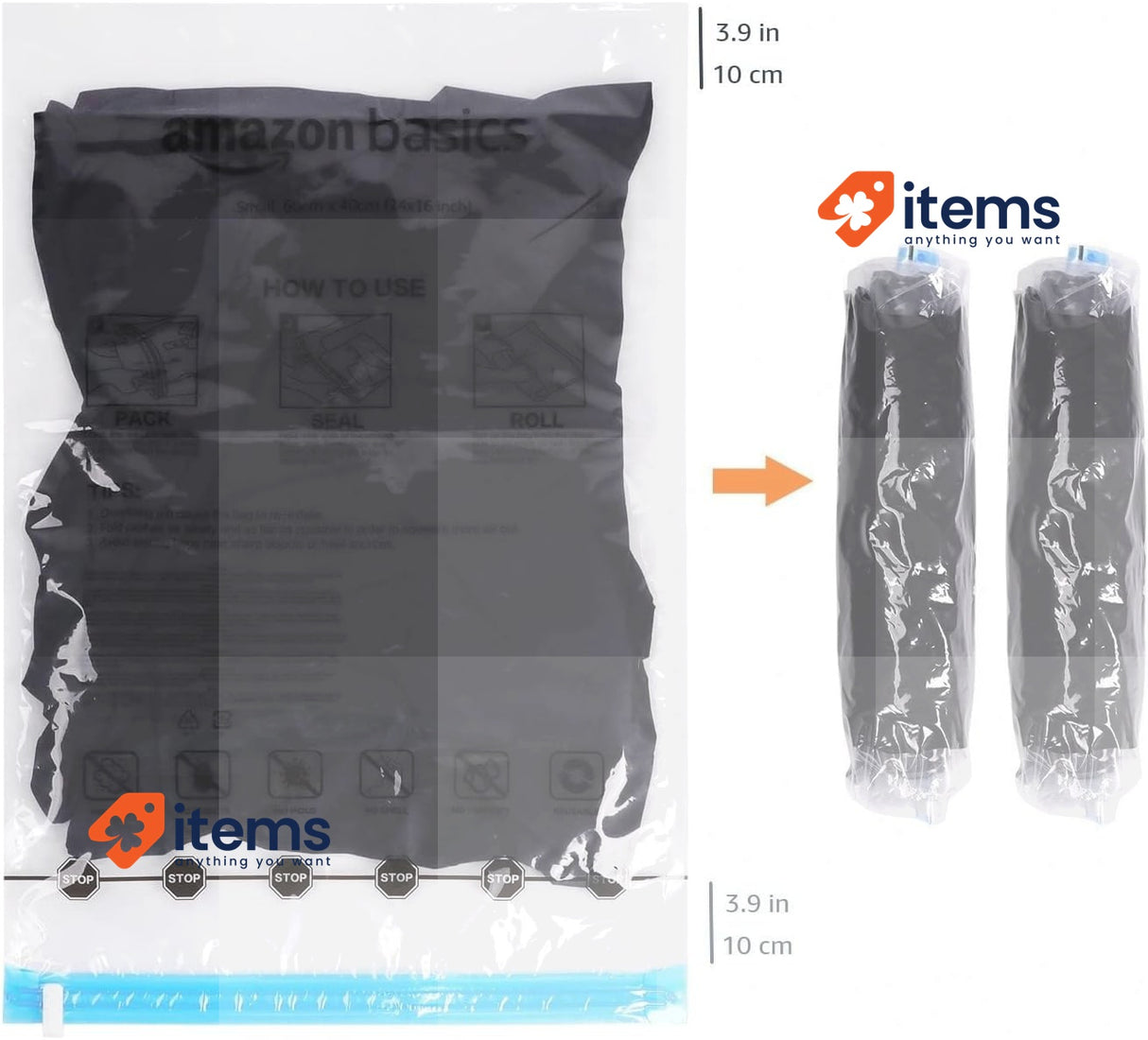 Amazon Basics Roll-Up Travel Storage Bags, 6 Small & 6 Medium, Transparent