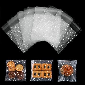 RIVIEVAL Celophan Transparent Self-adhesive Cookies Bags Plastic - 200 Pieces