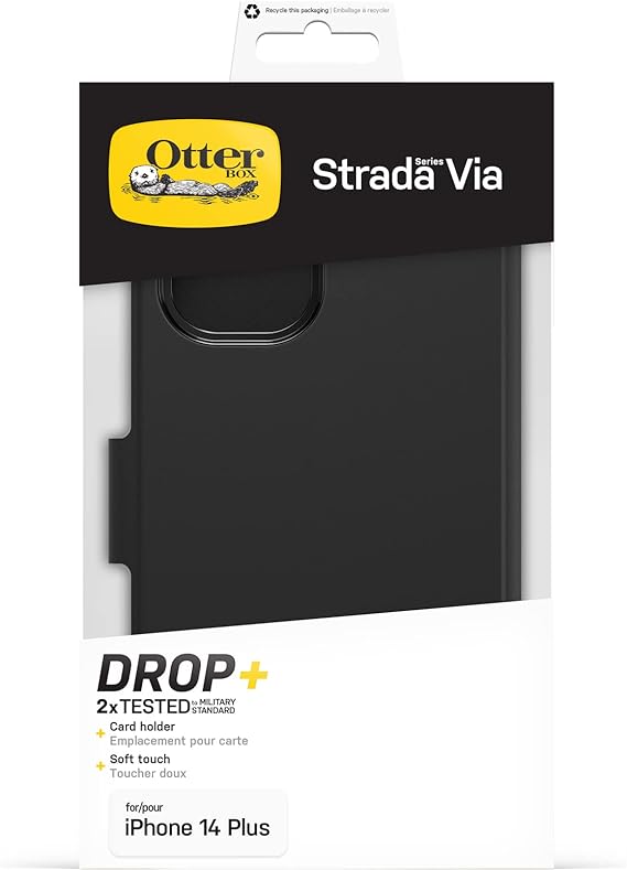 OtterBox Strada Via Protective Case for iPhone 14 Plus with Card Holder, Black