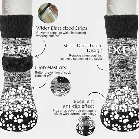 EXPAWLORER Dog Socks with Grips - Double Sides Dark Grey